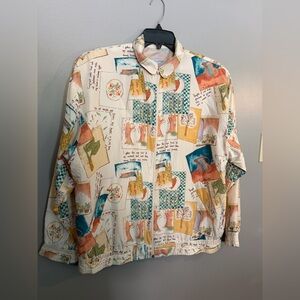 Oleg Cassini Colorful Graphic Print Silk Jacket Women’s Size Medium